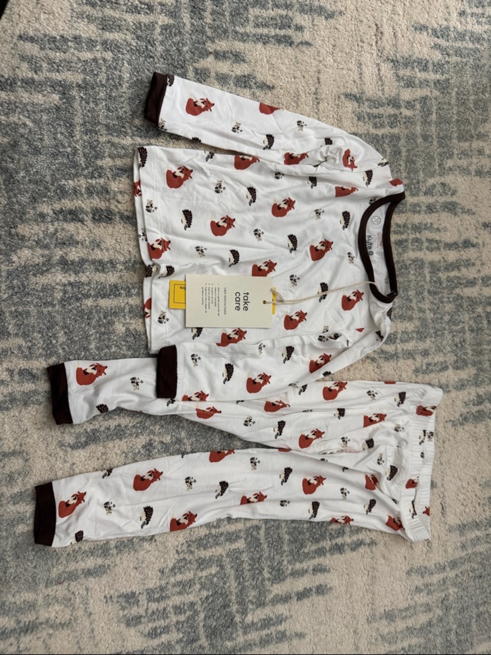 Kyte BABY White and Brown Fox Print Kids Pajama Set
